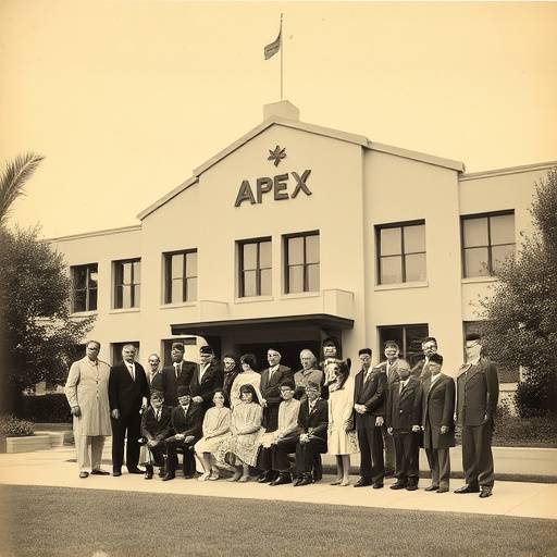 Historical photo of Apex Academy's founding team meeting in a small office in Palo Alto, California