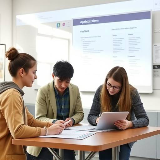 Students collaborating and filling out application forms